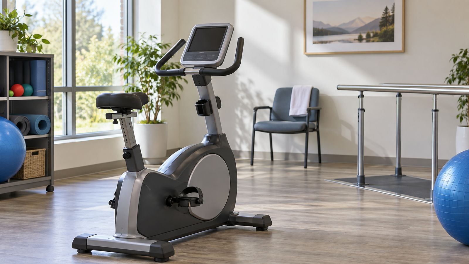 Vélo d'appartement dans une salle de réadaptation cardiaque